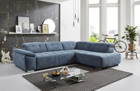 Modern Gemütlich Sofa Couch Navy Leder Stoff Microfaser Kunstleder Echtleder Glanzfüße Kopfteilverstellung Gemütlich Wohnen Leben Wohnzimmer Wohnsofa Relaxsofa Chillsofa Chillen Relaxen Entspannen Ausruhen Schlafen Liegen Sitzen